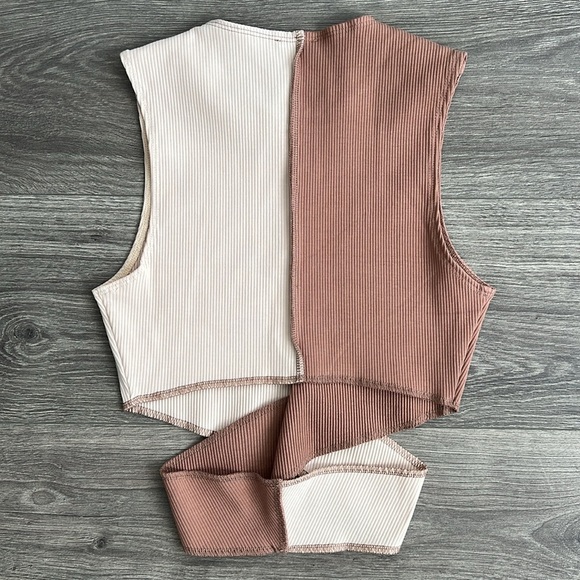 NAKED WARDROBE Ribbed Criss Cross Crop Top Size Medium Neutral Tan Y2K Retro 90s - Picture 7 of 10